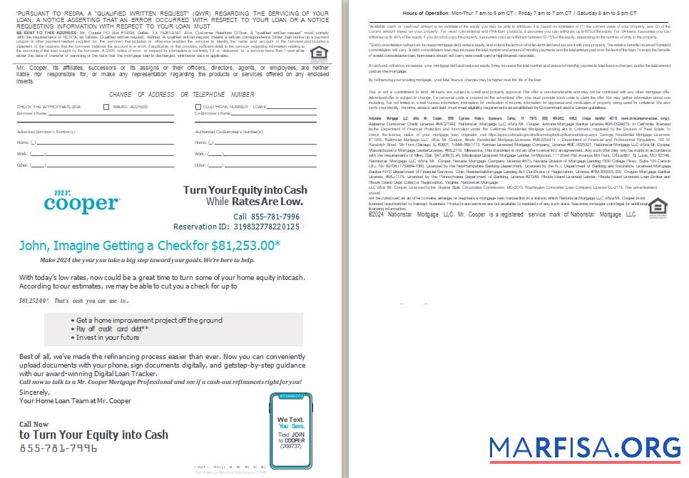 Downloadable USA Mr. Cooper Changing the Face of Home Loans mortgage loan statement, 4 pages 3 4 scr template